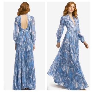 Alice + Olivia Cheney Pleated Maxi Dress Blue and White Paisley Size 2